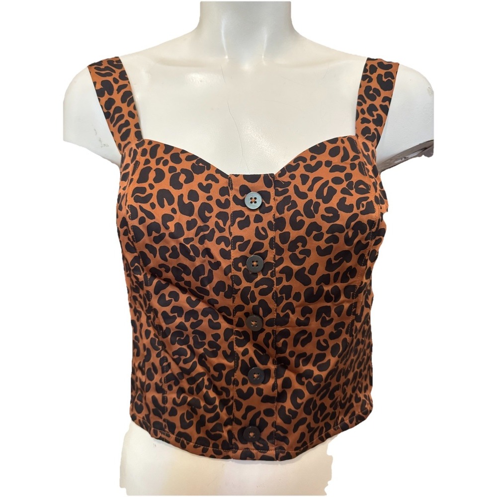 Good‎ American Leopard Print Smocked Crop Top  Size 1 S NWT